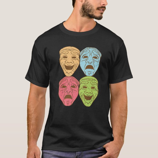 Funny Theatre Design Men Women Theatre Masks Broad T-Shirt (Front)