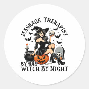 Funny Therapy Halloween Mage Therapist By Day Witc Classic Round Sticker