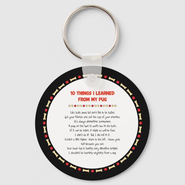 Funny Things I Learned From My Pug Key Ring (Front)