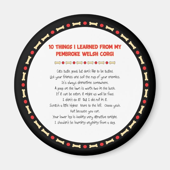 Funny Things I Learned From Pembroke Welsh Corgi Magnet (Front)