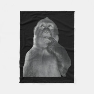 Funny Thinking Monkey Meme Curious Ape Brainrot  Fleece Blanket