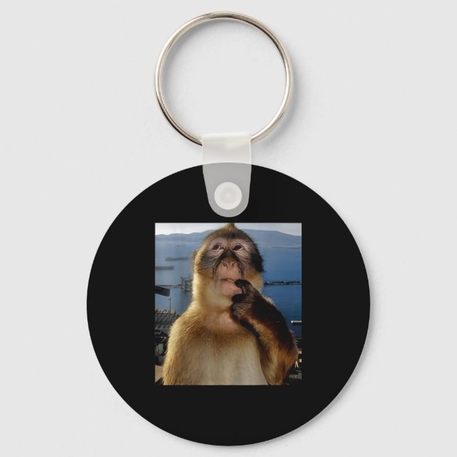 Funny Thinking Monkey Meme Curious Ape Brainrot Gi Key Ring (Front)