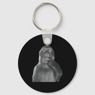 Funny Thinking Monkey Meme Curious Ape Brainrot  Key Ring