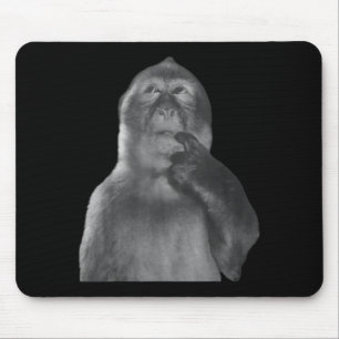 Funny Thinking Monkey Meme Curious Ape Brainrot  Mouse Pad