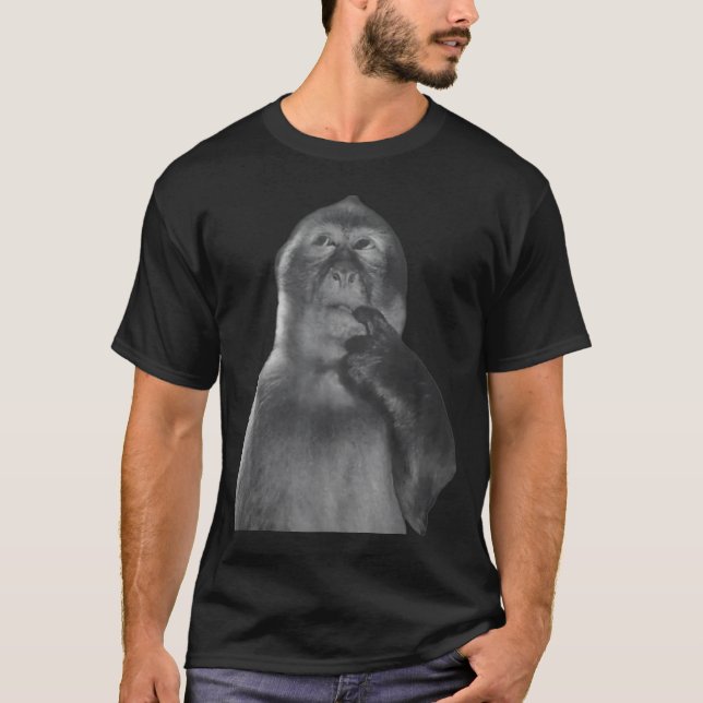 Funny Thinking Monkey Meme Curious Ape Brainrot  T-Shirt (Front)