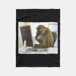 Funny Thinking Monkey Meme Office Curious Ape Brai Fleece Blanket