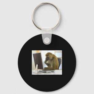 Funny Thinking Monkey Meme Office Curious Ape Brai Key Ring
