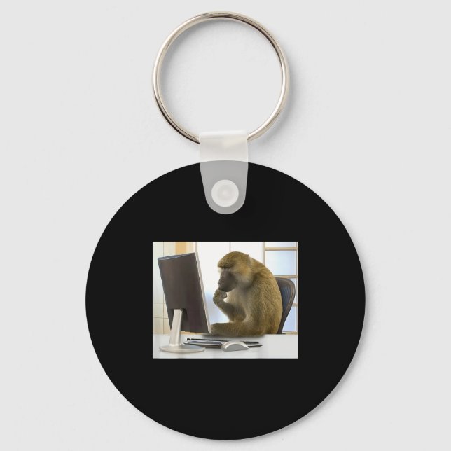 Funny Thinking Monkey Meme Office Curious Ape Brai Key Ring (Front)