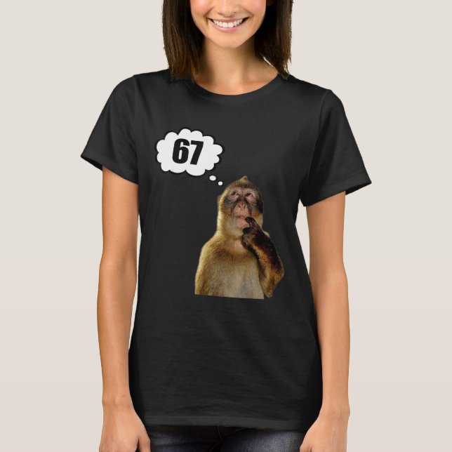 Funny Thinking Monkey Meme Six Seven 6 7 Meme  T-Shirt (Front)