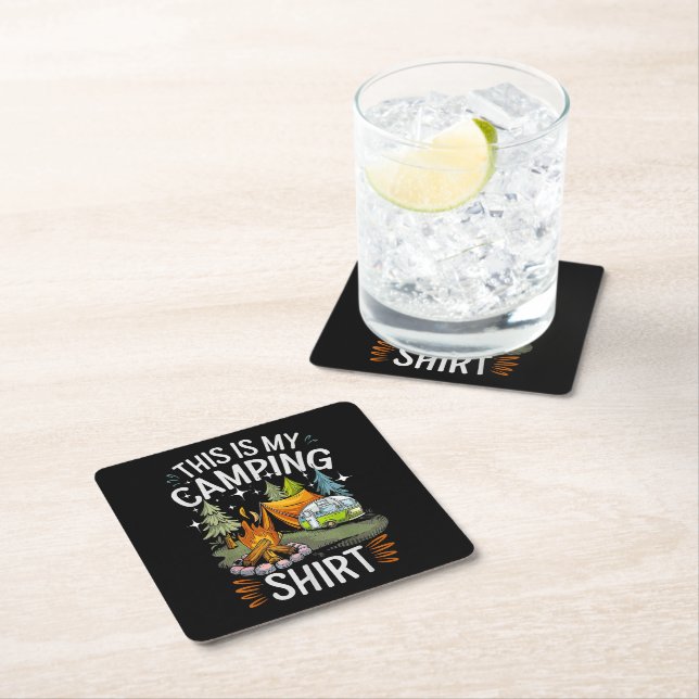 Funny This Is My Camping For Camper Square Paper Coaster (Insitu)