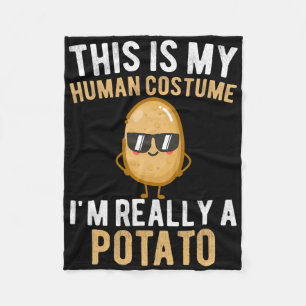 Funny This Is My Human Costume I'm Really A Potato Fleece Blanket