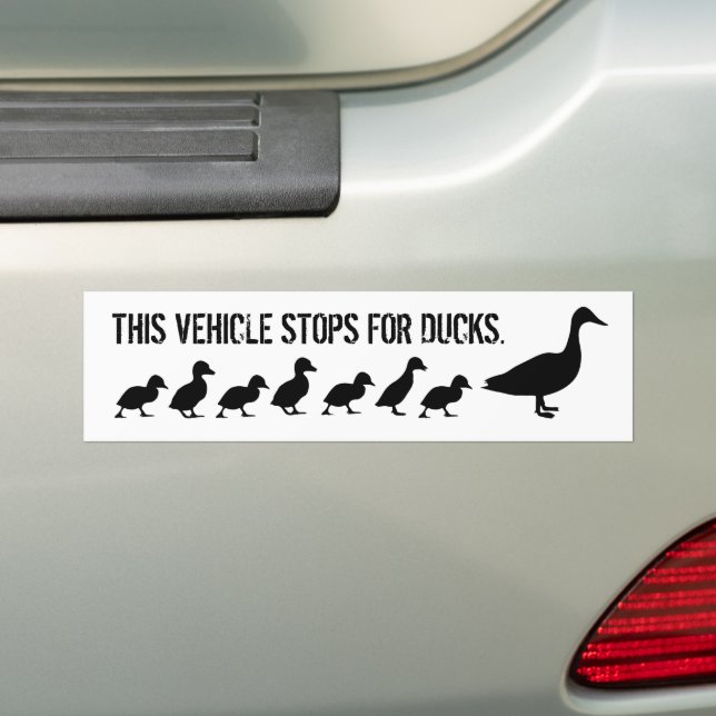 Funny This Vehicle Stops for Ducks Bumper Sticker (On Car)