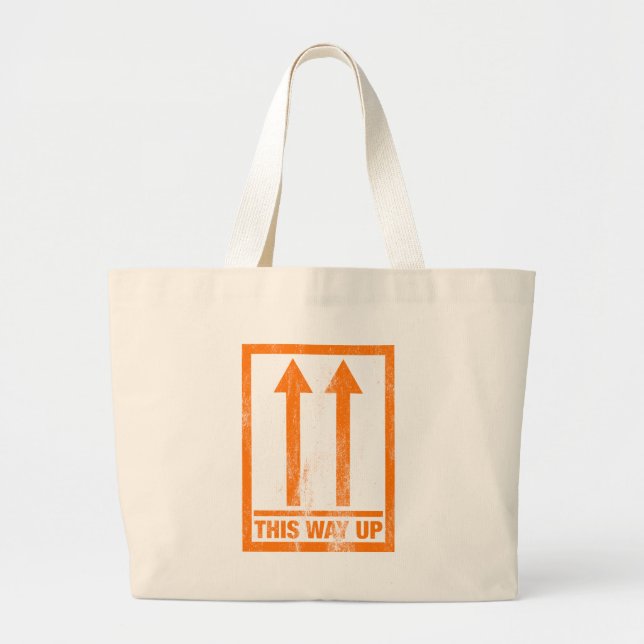 Funny 'This way up' message Large Tote Bag (Front)