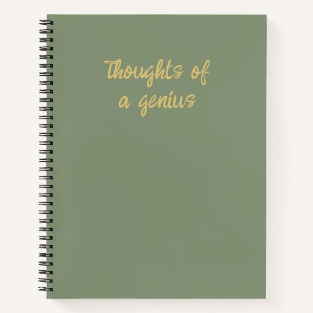 Funny Thoughts of a Genius Sage Green Gold Notebook (Front)