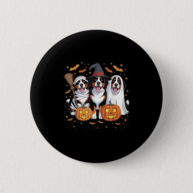 Funny Three Bernese Mountain Pumpkin Halloween Dog 6 Cm Round Badge (Front)