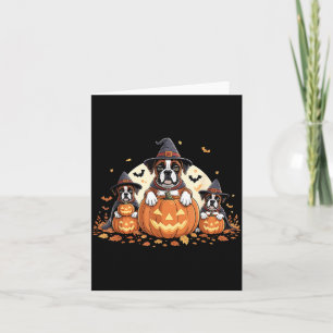 Funny Three Boxer Dogs Pumpkin Women Men Halloween Card
