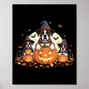 Funny Three Boxer Dogs Pumpkin Women Men Halloween Poster