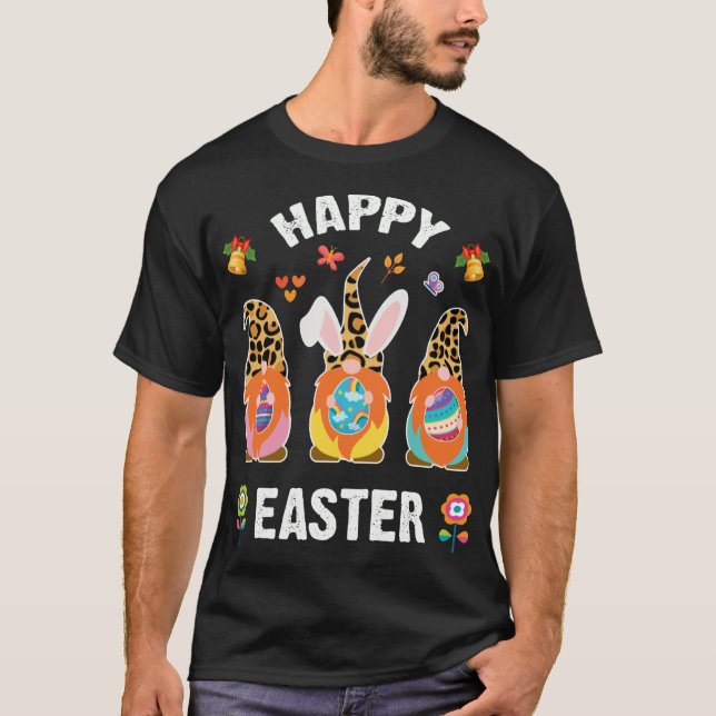 Funny Three Gnomes Holding Egg Happy Easter Day T-Shirt (Front)