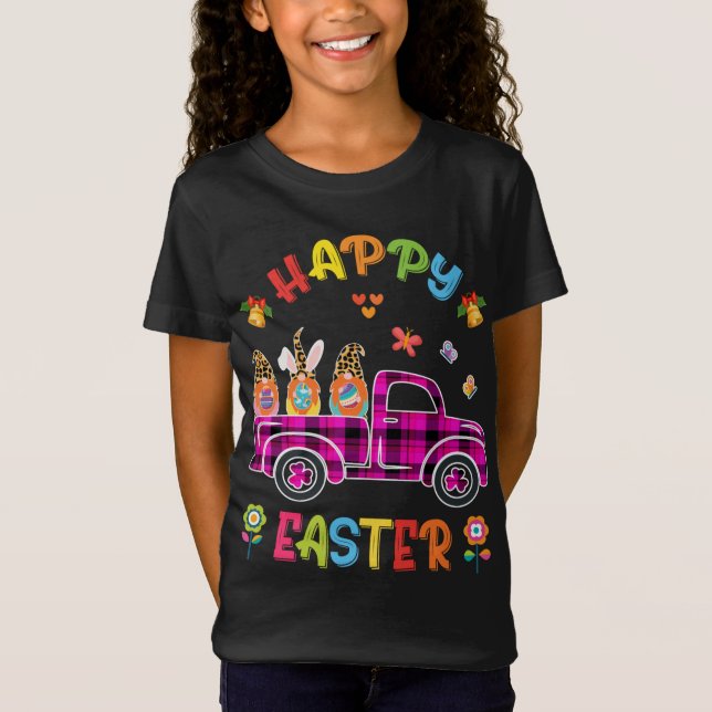 Funny Three Gnomes Holding Egg Happy Easter day tr T-Shirt (Front)