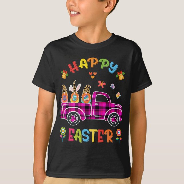 Funny Three Gnomes Holding Egg Happy Easter day tr T-Shirt (Front)