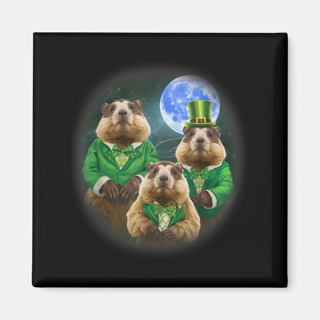 Funny Three Groundhog Moon 3 Groundhog Head St Pat Magnet (Front)