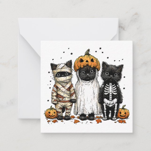 Funny Three Halloween Cats Card (Front)