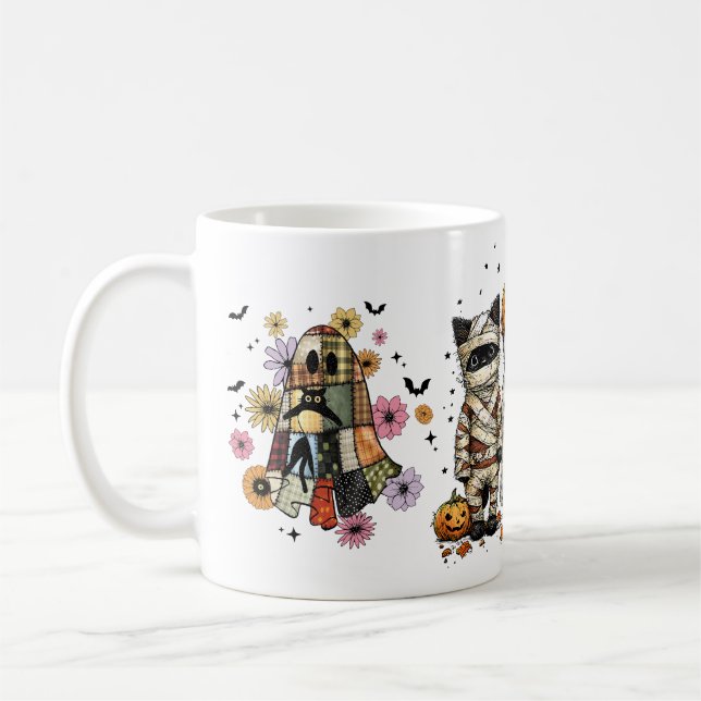 Funny Three Halloween Cats Coffee Mug (Left)
