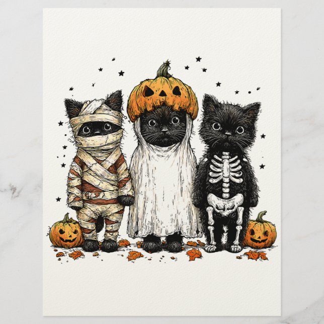 Funny Three Halloween Cats Custom Letterhead (Front)