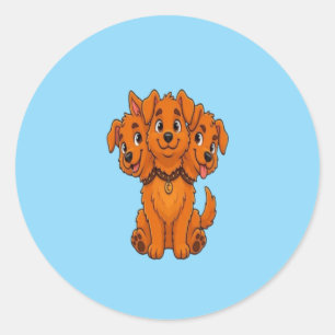 Funny Three Headed Cartoon Dog Graphic Kid T-Shirt Classic Round Sticker