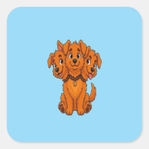 Funny Three Headed Cartoon Dog Graphic Kid T-Shirt Square Sticker