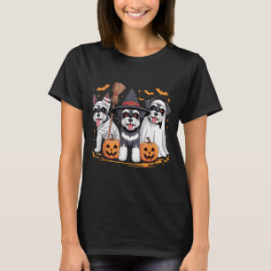 Funny Three Miniature Schnauzer Pumpkin Halloween T-Shirt