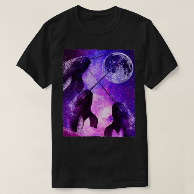 Funny Three Narwhal Moon Howl Wolf Parody Premium  T-Shirt (Design Front)