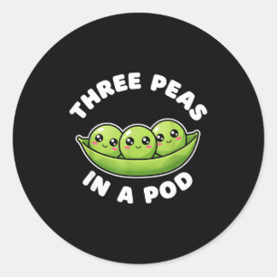 Funny Three Peas In A D Cute Kawaii  Classic Round Sticker
