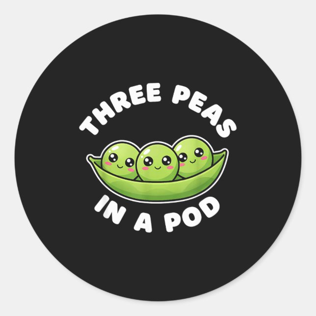 Funny Three Peas In A D Cute Kawaii  Classic Round Sticker (Front)