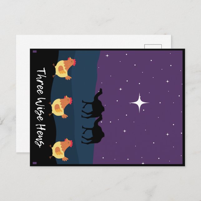 Funny Three Wise Hens Christmas Postcard (Front/Back)