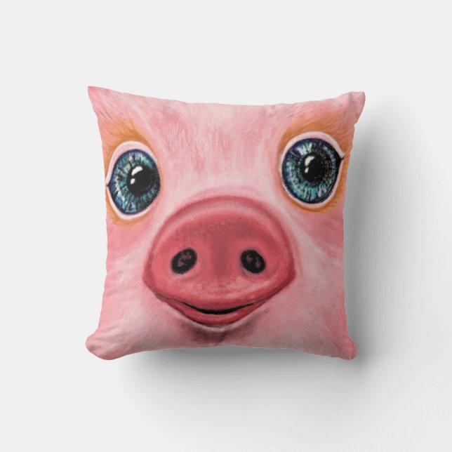 Funny Throw Pillow Pink Baby Pig - Smile (Front)