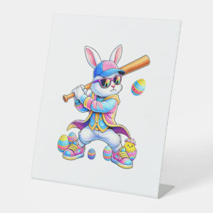 Funny Tie Dye Rabbit Baseball Easter Bunny Men Boy Pedestal Sign