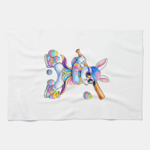 Funny Tie Dye Rabbit Baseball Easter Bunny Men Boy Tea Towel
