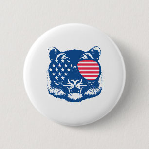 Funny Tiger American Flag Zoo Animal Patriotic 4th 6 Cm Round Badge