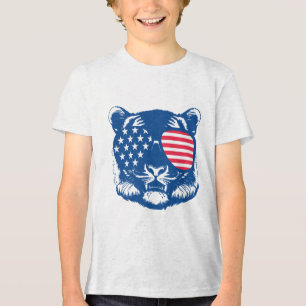 Funny Tiger American Flag Zoo Animal Patriotic 4th Tri-Blend Shirt