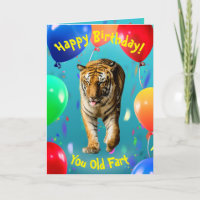 Funny Tiger Balloon Birthday Card