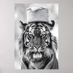 Funny Tiger Bathroom Print, Toilet Paper Hat Poster