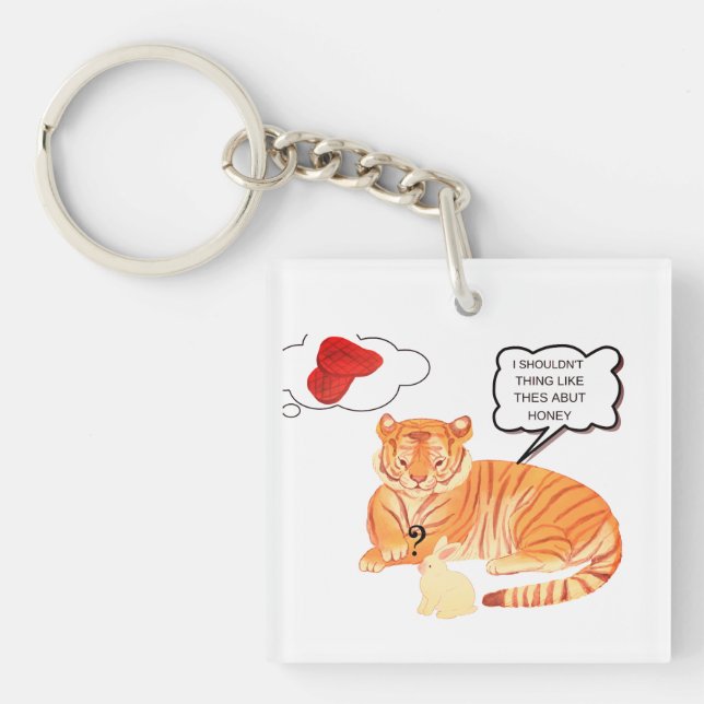 Funny Tiger & Bunny Dilemma – Cute Animal Comic De Key Ring (Front)