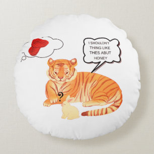Funny Tiger & Bunny Dilemma – Cute Animal Comic De Round Cushion
