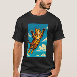 Funny Tiger Cat Flying in The Sky Art T-Shirt