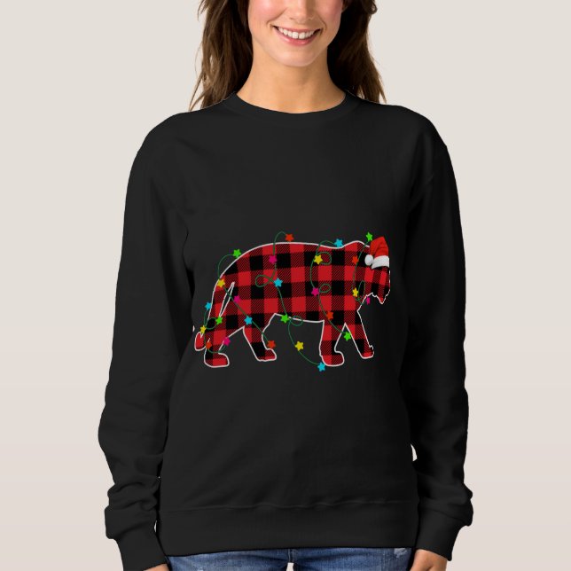 Funny Tiger Christmas Tree Red Plaid Xmas Animals  Sweatshirt (Front)