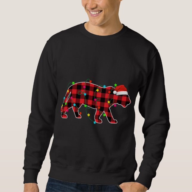 Funny Tiger Christmas Tree Red Plaid Xmas Animals  Sweatshirt (Front)