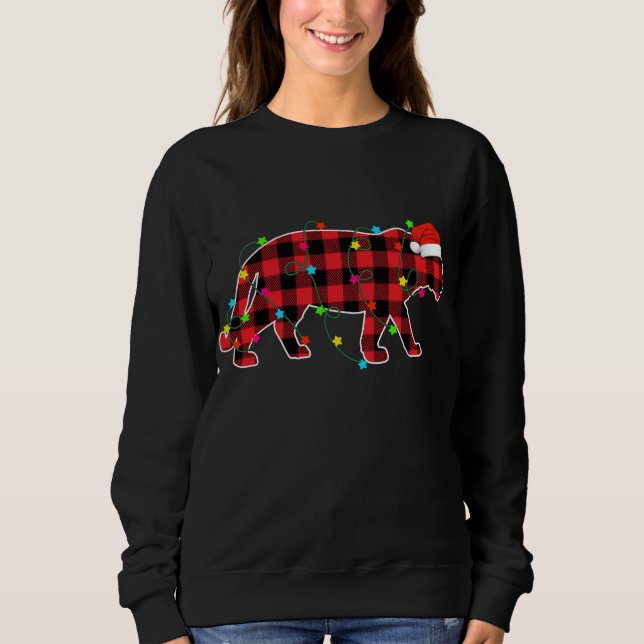 Funny Tiger Christmas Tree Red Plaid Xmas Animals  Sweatshirt (Front)