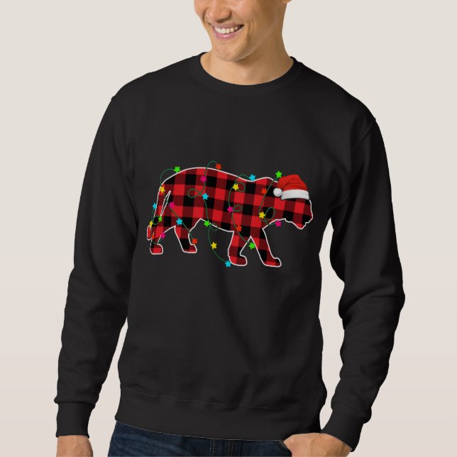 Funny Tiger Christmas Tree Red Plaid Xmas Animals  Sweatshirt (Front)
