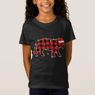 Funny Tiger Christmas Tree Red Plaid Xmas Animals  T-Shirt